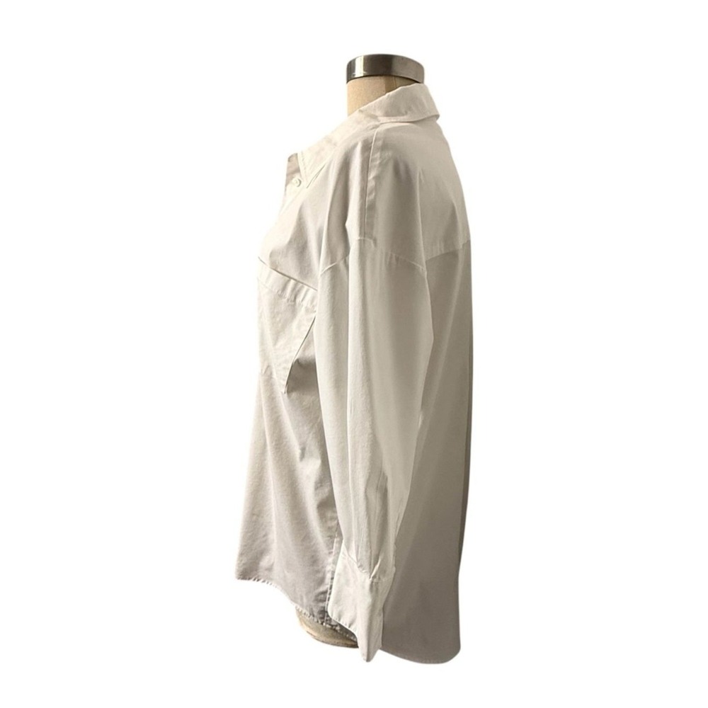 Philosophy White Collared Button Up Shirt Stretch Cotton Classic Blouse L - Picture 4 of 13